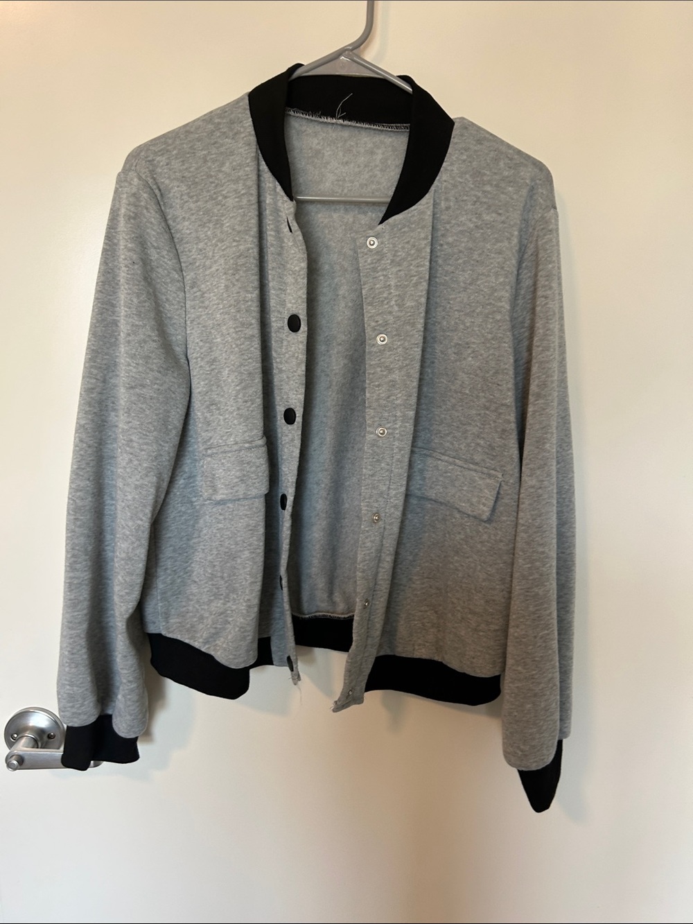 SHEIN Gray and Black Varsity woman sweater